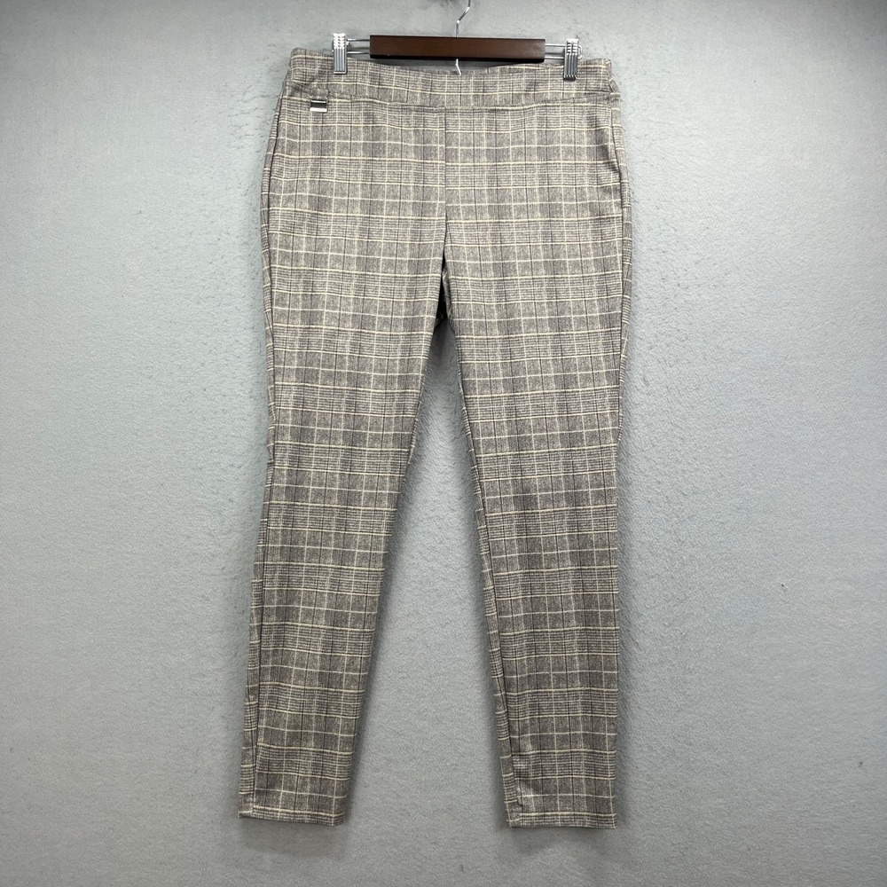 Zac & Rachel Ankle Pants Womens L Gray Plaid Pull On Stretch Taper Office Career